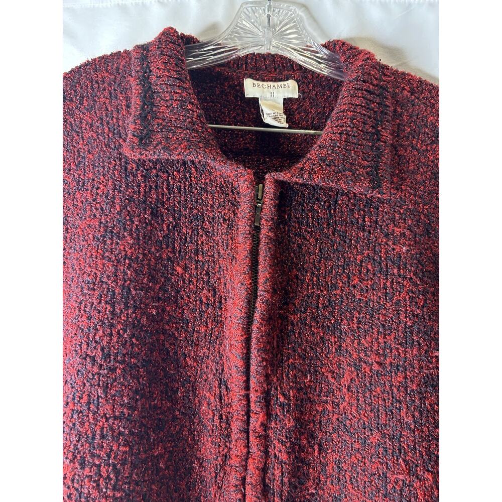 Vintage 90s Bechamel Red Black Embroidered Beaded Vest Cardigan Sweater Size XL